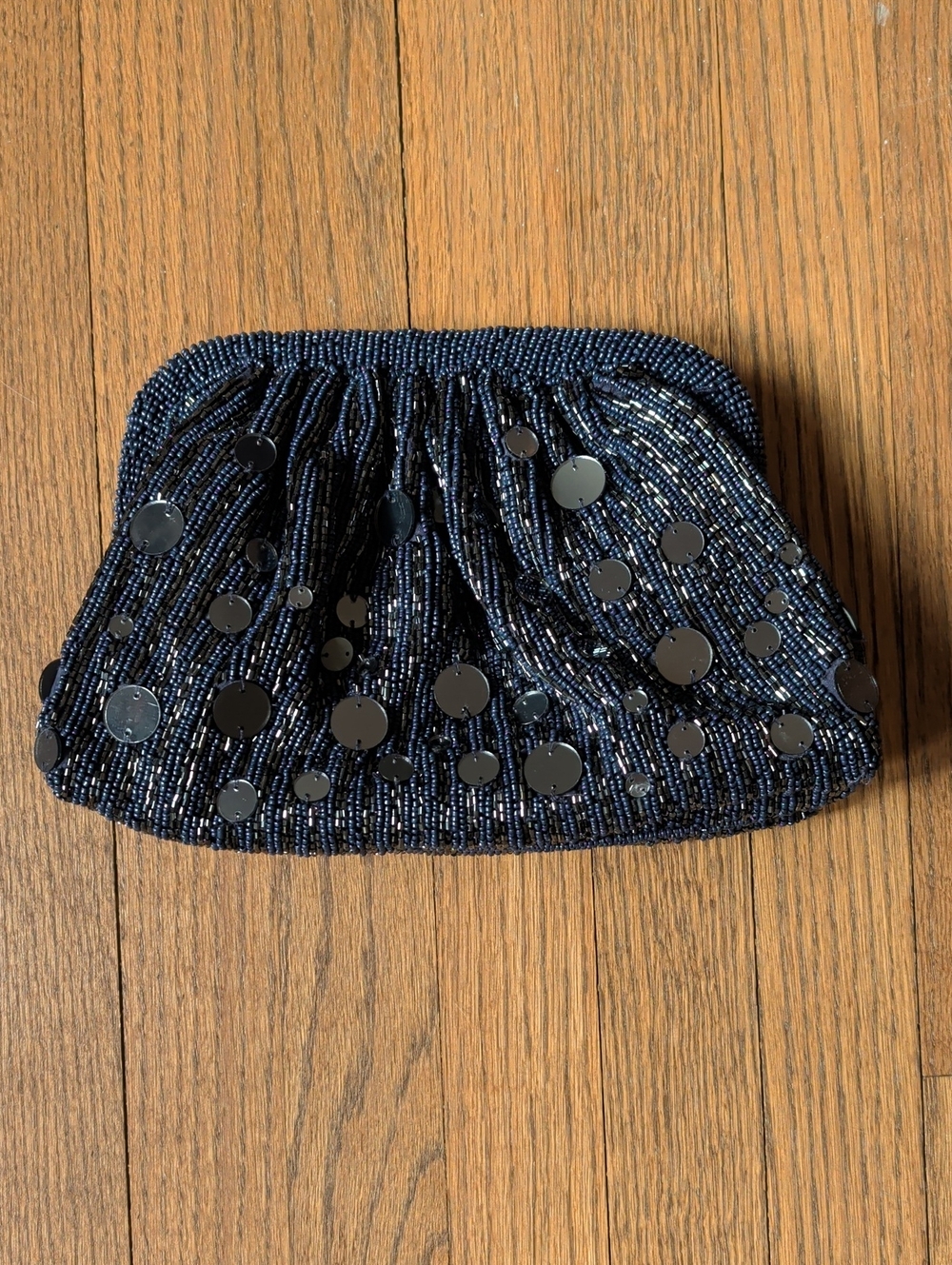 NWT Anthropologie Frankie Beaded Navy Sequin Clutch